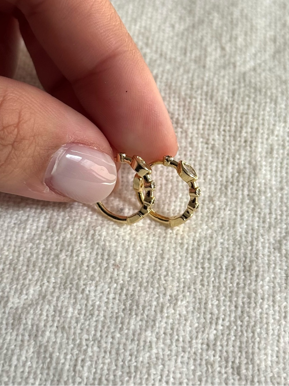 NEW! Dainty Gold Plated Hoop Earrings with Clear CZ Stones - Women Jewelry - Picture 2 of 4